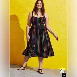 Torrid Black Multicolor Striped Midi Dress